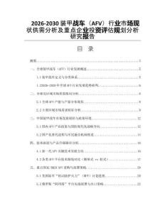 2026-2030裝甲戰車（AFV）行業市場現狀供需分析及重點企業投資評估規劃分析研究報告