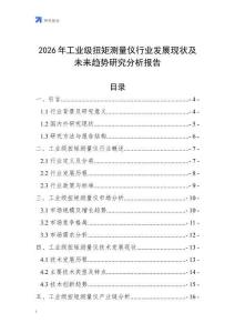 2026年工业级扭矩测量仪行业发展现状及未来趋势研究分析报告
