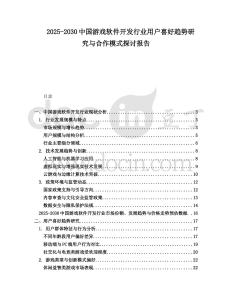 2025-2030中國游戲軟件開發行業用戶喜好趨勢研究與合作模式探討報告