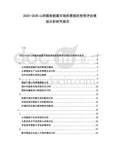 2025-2030山西煤炭能源市場供需現狀投資評估規劃分析研究報告