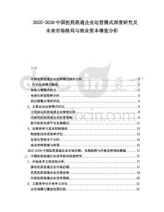 2025-2030中國醫(yī)藥流通企業(yè)運(yùn)營模式深度研究及未來市場格局與商業(yè)資本增值分析