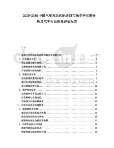 2025-2030中國汽車發動機制造商市場競爭供需分析及汽車行業投資評估報告