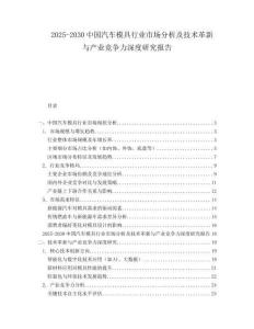 2025-2030中國汽車模具行業(yè)市場分析及技術(shù)革新與產(chǎn)業(yè)競爭力深度研究報告