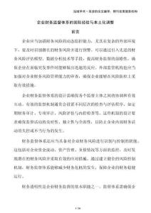 企業財務監督體系的國際經驗與本土化調整