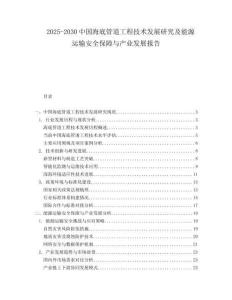 2025-2030中國海底管道工程技術發展研究及能源運輸安全保障與產業發展報告