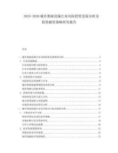 2025-2030城市基礎設施行業風險投資發展分析及投資融資策略研究報告