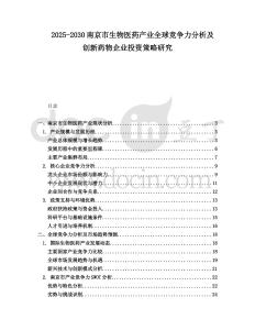 2025-2030南京市生物醫藥產業全球競爭力分析及創新藥物企業投資策略研究