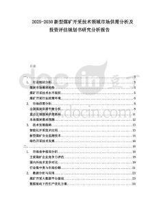 2025-2030新型煤礦開采技術領域市場供需分析及投資評估規劃書研究分析報告