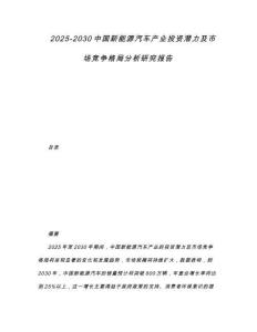 2025-2030中國新能源汽車產業投資潛力及市場競爭格局分析研究報告