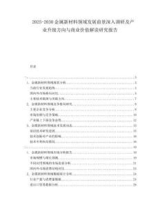 2025-2030金屬新材料領域發展前景深入調研及產業升級方向與商業價值解讀研究報告