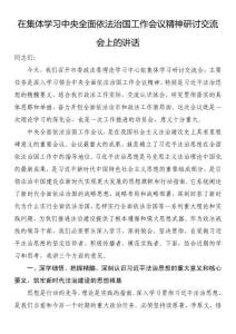 在集體學(xué)習(xí)中央全面依法治國(guó)工作會(huì)議精神研討交流會(huì)上的講話