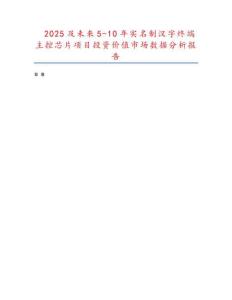2025及未來5-10年實名制漢字終端主控芯片項目投資價值市場數據分析報告