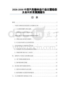 2026-2030中國汽車維修業(yè)行業(yè)運營動態(tài)及盈利前景預(yù)測報告