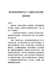 某市稅務局黨委書記二十屆四中全會專題黨課講稿