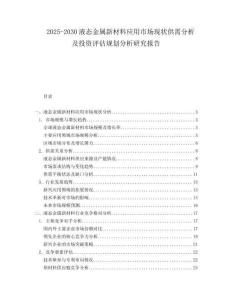 2025-2030液態(tài)金屬新材料應(yīng)用市場(chǎng)現(xiàn)狀供需分析及投資評(píng)估規(guī)劃分析研究報(bào)告