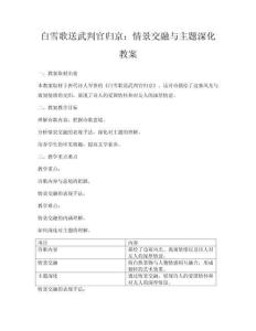白雪歌送武判官歸京：情景交融與主題深化教案