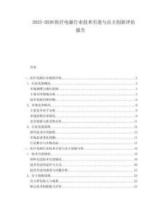 2025-2030醫(yī)療電源行業(yè)技術(shù)引進(jìn)與自主創(chuàng)新評估報告