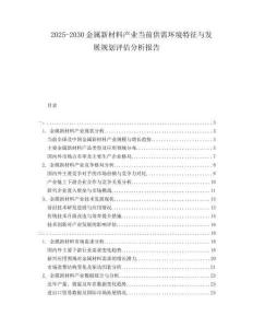 2025-2030金屬新材料產業當前供需環境特征與發展規劃評估分析報告