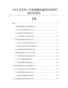 2025及未來5年咖哩腌味醬項(xiàng)目投資價(jià)值分析報(bào)告