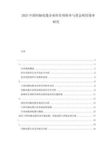 2025中國同軸電纜企業(yè)庫存周轉(zhuǎn)率與資金利用效率研究