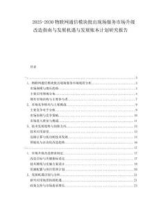 2025-2030物聯(lián)網(wǎng)通信模塊批出現(xiàn)場服務(wù)市場升級改造指南與發(fā)展機遇與發(fā)展賬本計劃研究報告