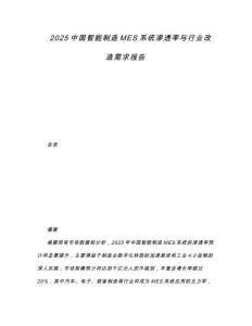 2025中國智能制造MES系統滲透率與行業改造需求報告