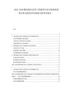 2025-2030橫溝地區水利工程建設行業市場現狀供需分析及投資評估規劃分析研究報告