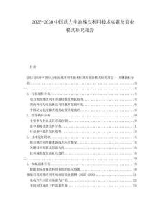 2025-2030中國動力電池梯次利用技術標準及商業模式研究報告
