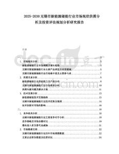 2025-2030無錫市新能源儲能行業市場現狀供需分析及投資評估規劃分析研究報告