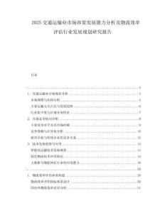 2025交通運輸業市場容量發展潛力分析及物流效率評估行業發展規劃研究報告