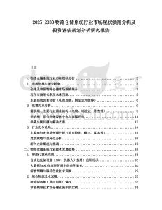 2025-2030物流倉儲系統行業市場現狀供需分析及投資評估規劃分析研究報告