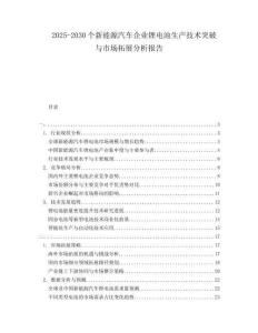 2025-2030個新能源汽車企業(yè)鋰電池生產(chǎn)技術突破與市場拓展分析報告