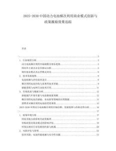 2025-2030中國動力電池梯次利用商業模式創新與政策激勵效果追蹤