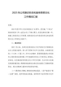 2025年公司意識形態(tài)和宣傳思想文化工作情況匯報