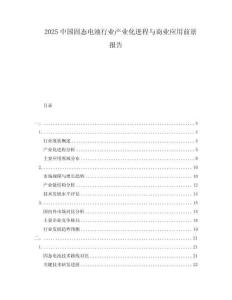 2025中國固態(tài)電池行業(yè)產(chǎn)業(yè)化進(jìn)程與商業(yè)應(yīng)用前景報(bào)告