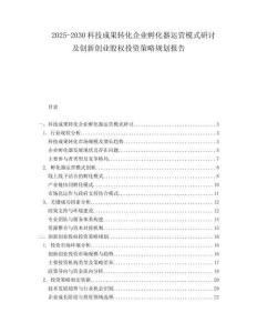 2025-2030科技成果轉(zhuǎn)化企業(yè)孵化器運(yùn)營(yíng)模式研討及創(chuàng)新創(chuàng)業(yè)股權(quán)投資策略規(guī)劃報(bào)告