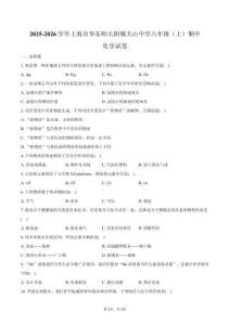 2025-2026學年上海市華東師大附屬天山中學八年級（上）期中化學試卷（含答案）