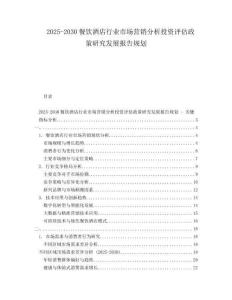 2025-2030餐飲酒店行業(yè)市場(chǎng)營(yíng)銷分析投資評(píng)估政策研究發(fā)展報(bào)告規(guī)劃