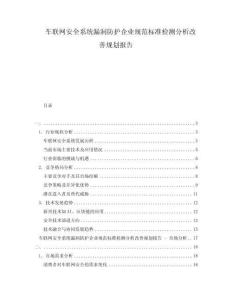 車(chē)聯(lián)網(wǎng)安全系統(tǒng)漏洞防護(hù)企業(yè)規(guī)范標(biāo)準(zhǔn)檢測(cè)分析改善規(guī)劃報(bào)告