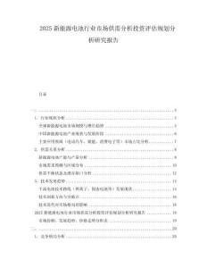 2025新能源電池行業(yè)市場供需分析投資評估規(guī)劃分析研究報告