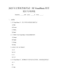 2025年计算机等级考试二级VisualBasic程序设计专项训练