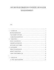 2025城市轨道交通建设项目分析投资方案布局交通发展趋势策略报告