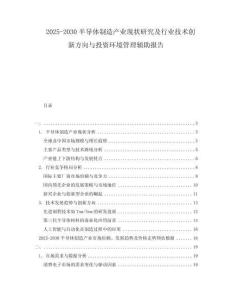 2025-2030半导体制造产业现状研究及行业技术创新方向与投资环境管理辅助报告