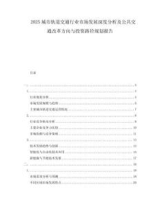 2025城市軌道交通行業(yè)市場發(fā)展深度分析及公共交通改革方向與投資路徑規(guī)劃報告