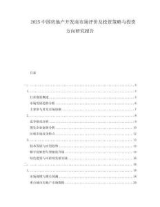 2025中國房地產(chǎn)開發(fā)商市場評價及投資策略與投資方向研究報告