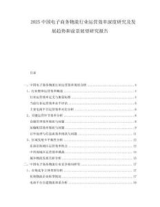 2025中国电子商务物流行业运营效率深度研究及发展趋势和前景展望研究报告