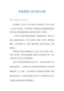 年度質(zhì)量工作計劃份