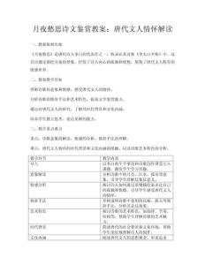 月夜愁思詩文鑒賞教案：唐代文人情懷解讀
