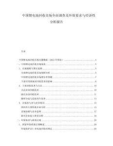 中國(guó)鋰電池回收市場(chǎng)全面調(diào)查及環(huán)保要求與經(jīng)濟(jì)性分析報(bào)告