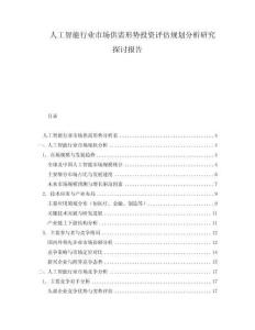 人工智能行业市场供需形势投资评估规划分析研究探讨报告